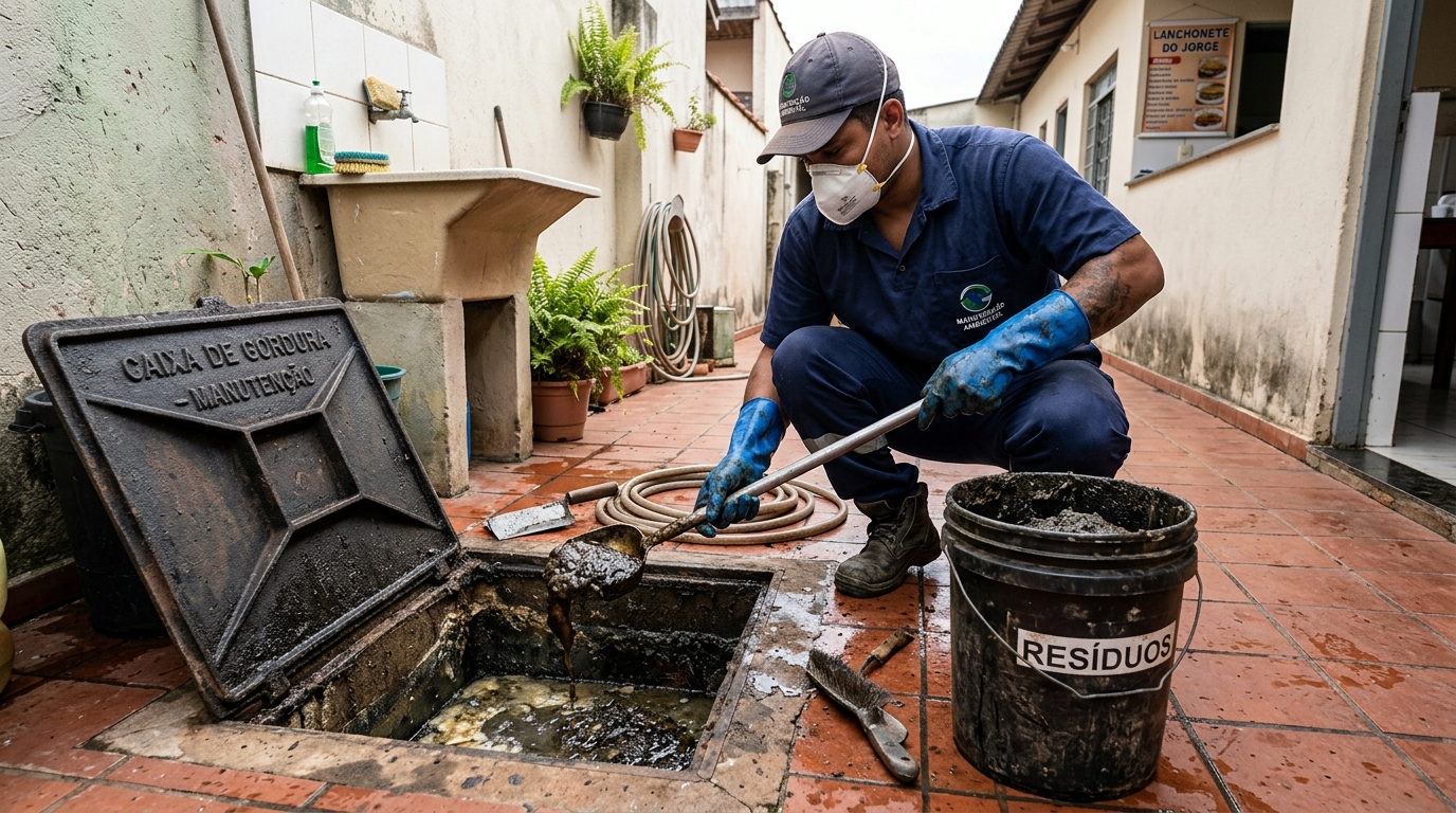 Remoção de resíduos da caixa de gordura em Lajeado‑RS
